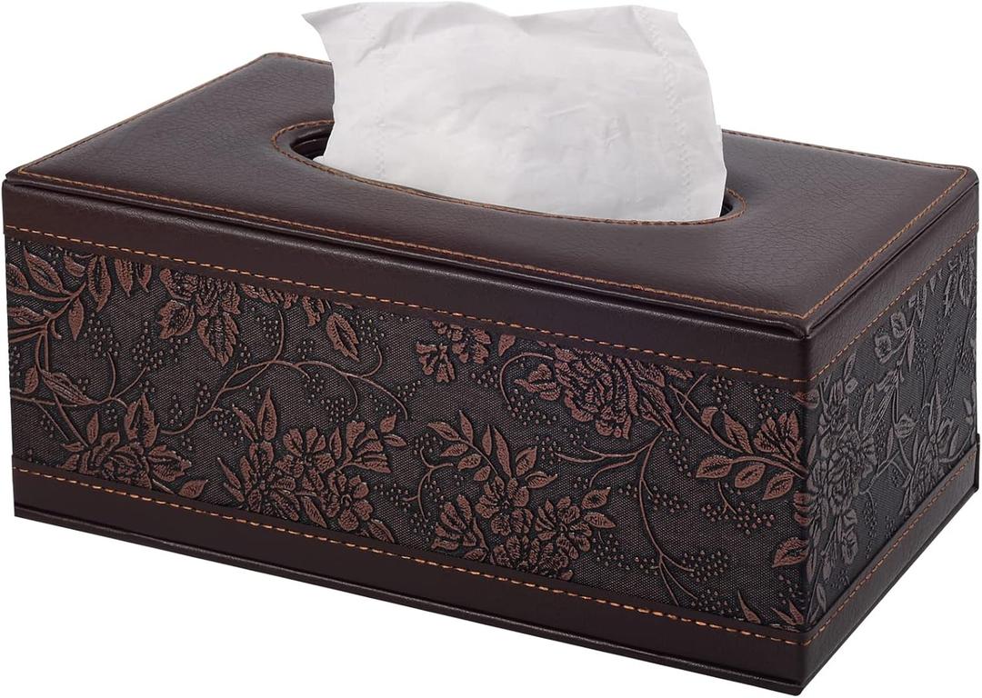 Antique PU Leather Tissue Box Holder Cover Rectangular Napkin Case Dispenser,Home Office Car Tissue Holder with Magnetic Bottom,Facial Tissue Organizer (Retro)