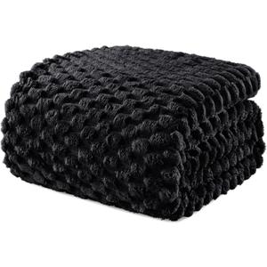 Exclusivo Mezcla Fleece Queen Blanket for Bed, Extra Large Fuzzy Black Bed Blankets, Soft Cozy Plush Sofa Throws for All Seasons, 90x90 Inches