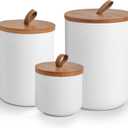 White Ceramic Canister Set with Bamboo Lids, 3-Piece Airtight Food Storage Jars for Kitchen - Flour, Sugar, Coffee, Tea, Spice - Small, Medium, Large Sizes