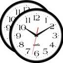 HIPPIH 2 Pack Silent Wall Clock, 12 Inch Non Ticking Quiet Digital Sweep Decorative Battery Operated Wall Clocks for Living Room Bedroom Kitchen School Office Decor, Black