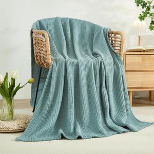 EMME Cotton Blanket Twin XL for Bed Soft Muslin Blankets 66"x90" Lightweight Breathable Layering Bedspread Coverlet All Season Gauze, Teal
