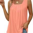 Saloogoe Summer Tank Tops for Women Loose Fit Pleated Square Neck Sleeveless Tops Curved Hem Flowy (X-Large)