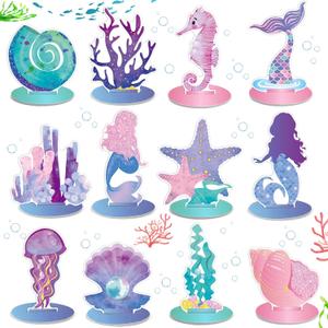 24 Pcs Mermaid Birthday Decorations Little Mermaid Table Centerpiece Under the Sea Centerpiece Ocean Theme Table Ornaments for Girl Baby Shower Ocean Theme Birthday Party Supplies DIY Decor