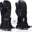 devembr Three-Finger Ski Gloves with Wrist Guards, Warm Snowboarding Gloves (Black/Gray) (Small)