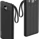 VRURC Portable Charger with Built in Cables, 10000mAh Travel Essentials Power Bank, 5 Output 2 Input LED Display External Battery Pack Compatible with iPhone,Samsung,Android-Black(1 Pack)