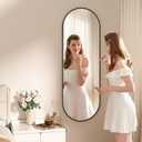 Hasipu 47 x 16 in Arched Over-The-Door Full-Length Mirror, Tempered Glass, Aluminum Frame Black