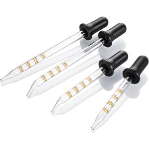 4 Pack, 1 mL Glass Eye Dropper with Measurement - Long & Short, Bent & Straight Tip Calibrated Glass Medicine Droppers, Accurate Dose Pipette Dropper for Essential Oils, Feeding, Ear, Lab, Health Care