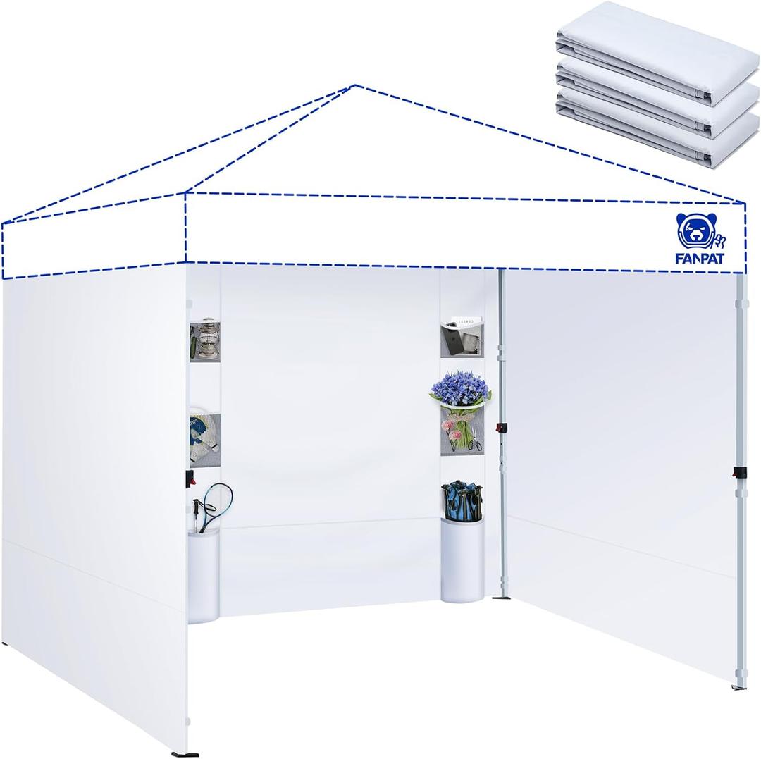 Instant Canopy Tent SideWalls with 6 Pockets for 10x10 FT Pop Up Canopy, 210D Polyester Waterproof(3PCS Sidewall Only, Canopy Tent NOT Included) (White)
