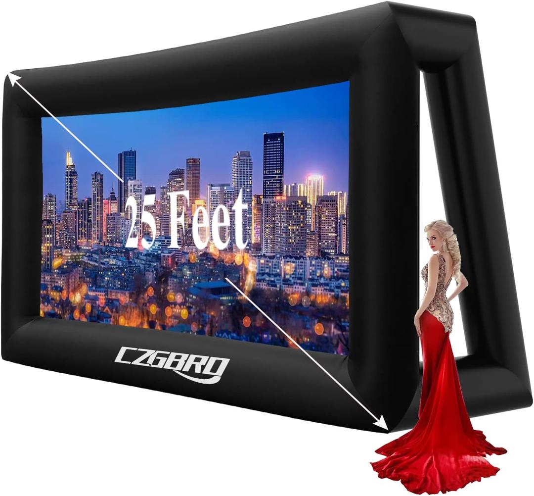 Inflatable Projector Screen - Outdoor Movie Screen Blow Up for Movie Parties Backyard Outside with Air Blower and Carry Bag, Front and Rear Projection (25FT with Blower)