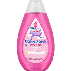 Johnson's Shiny & Soft Kids' Shampoo with Argan Oil & Silk Proteins, Daily Kids Hair Wash Gently Cleanses & Boosts Natural Shine & Softness, No Added Parabens & Sulfates, 13.6 fl. oz