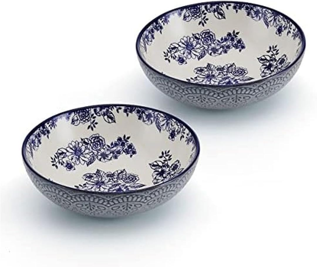 Pfaltzgraff Gabriela Blue Floral Set of 2 Pasta Bowls, 8 Inch, Blue and White Pfaltzgraff Gabriela Blue Floral Set of 2 Pasta Bowls, 8 Inch, Blue and White