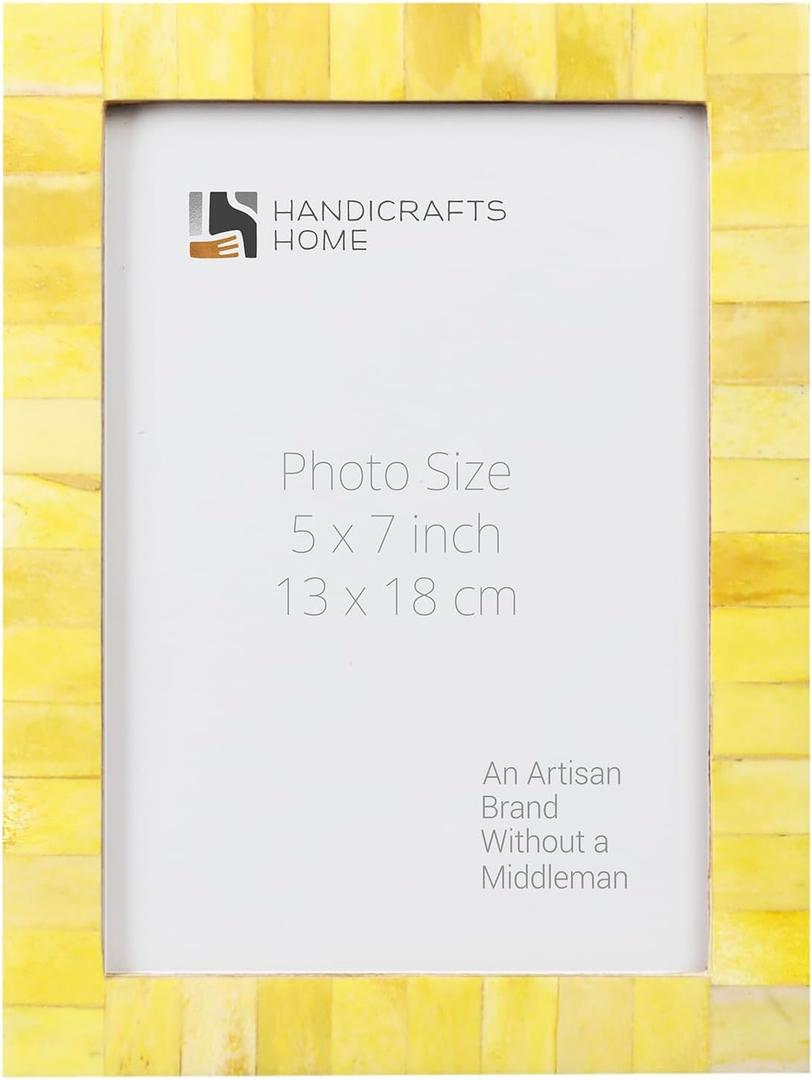 Handicrafts Home Yellow 5x7 Picture Frame for Christmas Decor and Holiday Photo Frame for Modern Minimalist Home Decor, Wedding Gift, Vintage Bone inlay Frames for Aesthetic, Living Room Picture Frame