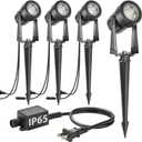 SUNTHIN Outdoor Landscape Lighting, 4 Pack Outdoor Spot Lights with Transformer for Yard, Plant, Lawn, Tree, Flags, House, Garden, Fence Use, IP65 Waterproof & Connectable (Warm White)