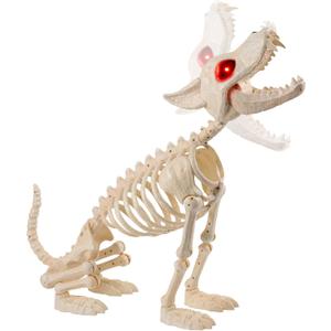 JOYIN Howling Wolf Skeletons Halloween Decorations 34” Skeleton Dog with Red LED Eyes, Auto-Chin Opening and Closing, Movable Posable Joints Animal Skeleton for Outdoor Indoor Garden Graveyard Decor
