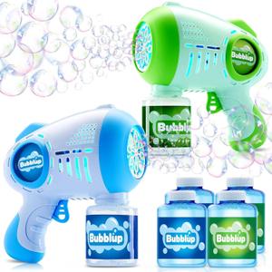 JOYIN 2 Kids Bubble Guns with 4 Bottles Solution, Automatic Bubble Machine Gun with 8 Holes for Kids, Adults, Summer Toys, Easter Basket Stuffers, Birthday Gift, Party Favors (Green, Blue)