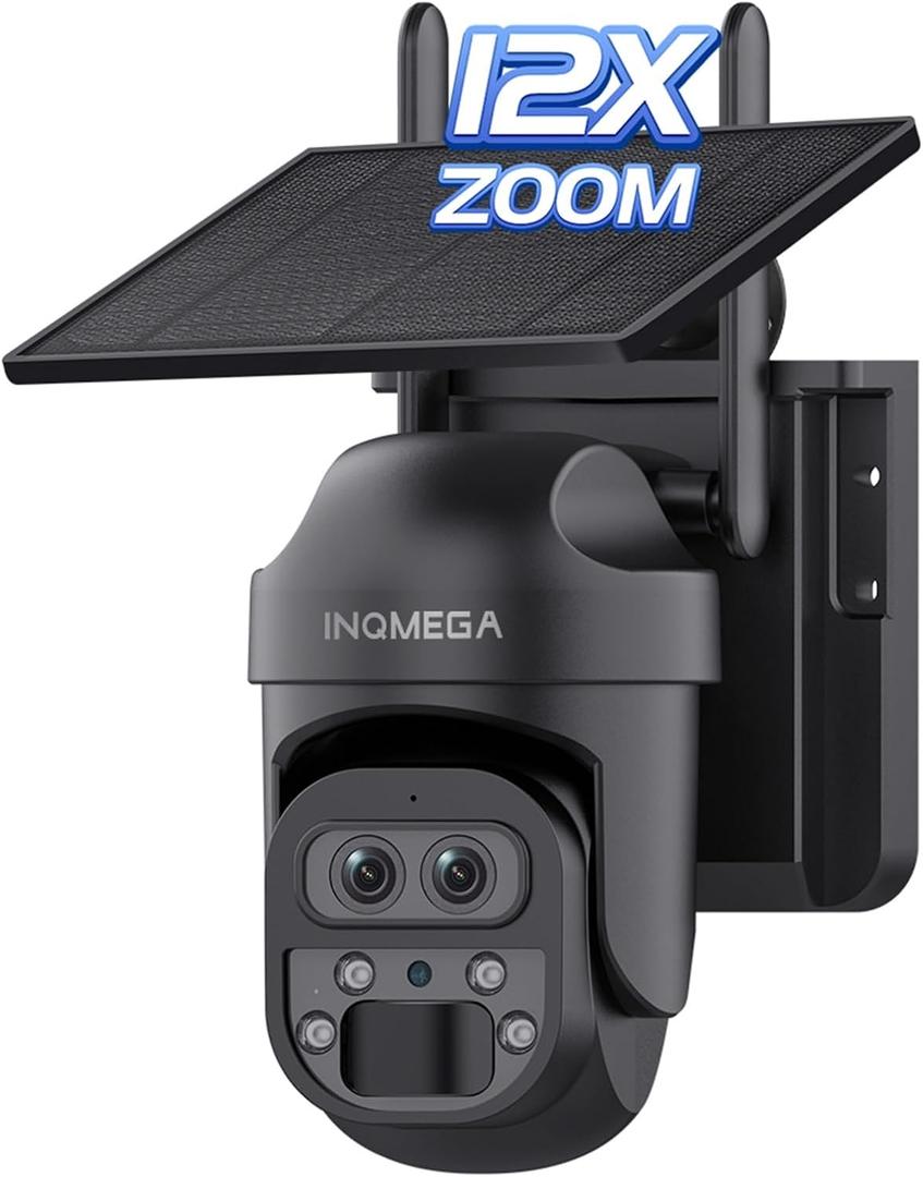12X Zoom Solar Security Camera 3K/6MP Dual Lens WiFi Outdoor Wireless Camera, PIR Human Motion Detection, Color Night Vision, Spotlight & Siren, Cloud & microSD Storage, App Control