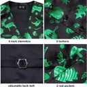 Hi-Tie Christmas Vest and Tie Set For Mens Print Shiny Suit Waistcoat Necktie Xmas Holiday Party Tuxedo Vest (Medium, Black and Green Reindeer)