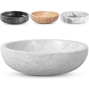 Travertine Decorative Bowl - 7.8 Diameter & 2 Height - Key Bowl for Entryway Table - Organic Modern Centerpiece - White/Gray