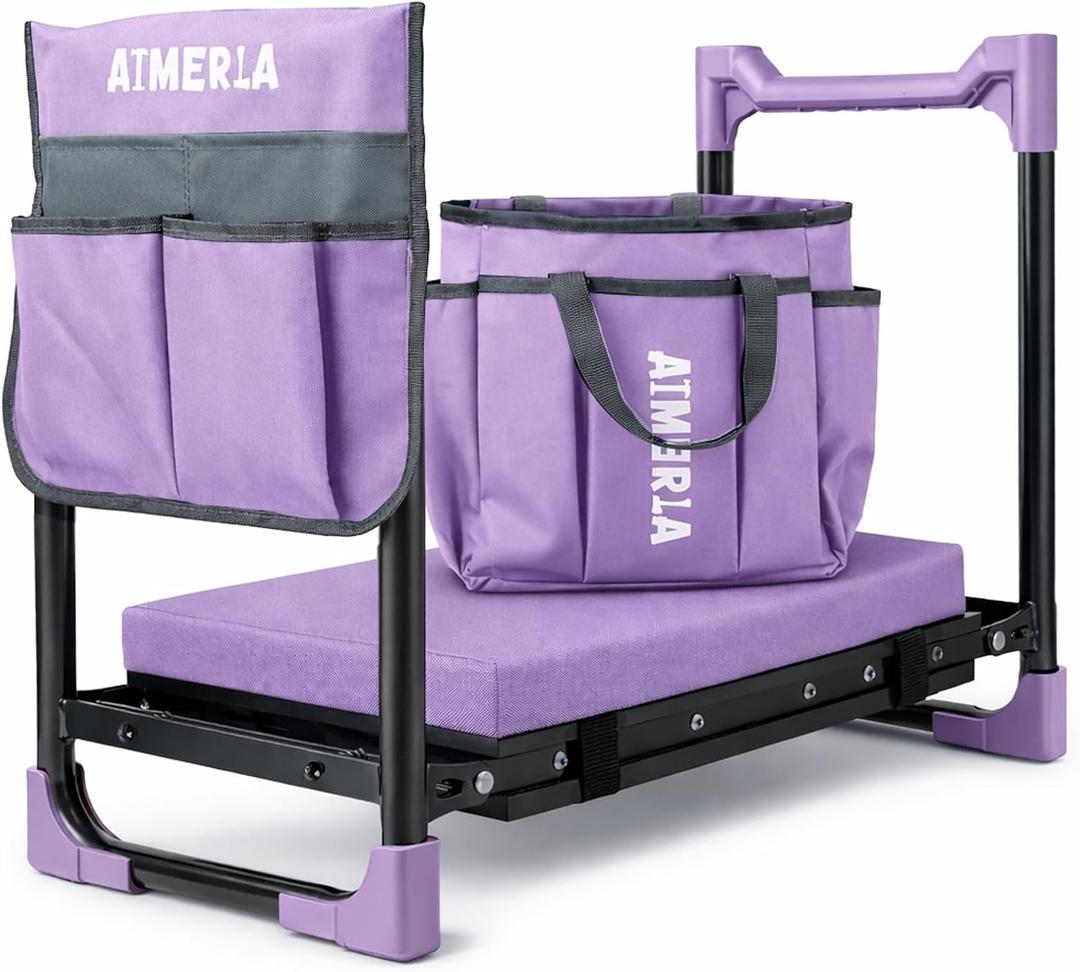 Aimerla K7 Foldable Garden Kneeler Seat, Upgraded Anti-Slip Base, 350LBS Capacity, 10.2" Wide EVA Pad & Detachable Cloud Cushion, 2-in-1 Kneeler Bench for Seniors, Gardening Gifts for Parents, 11.4 inches x 18 inches x 21.7 inches