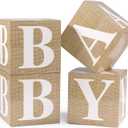 Baby Boxes with Letters for Baby Shower, 4pcs Balloon Boxes with Printed Letters for Gender Reveal Birthday Wedding Baby Shower Decorations(Burlap)