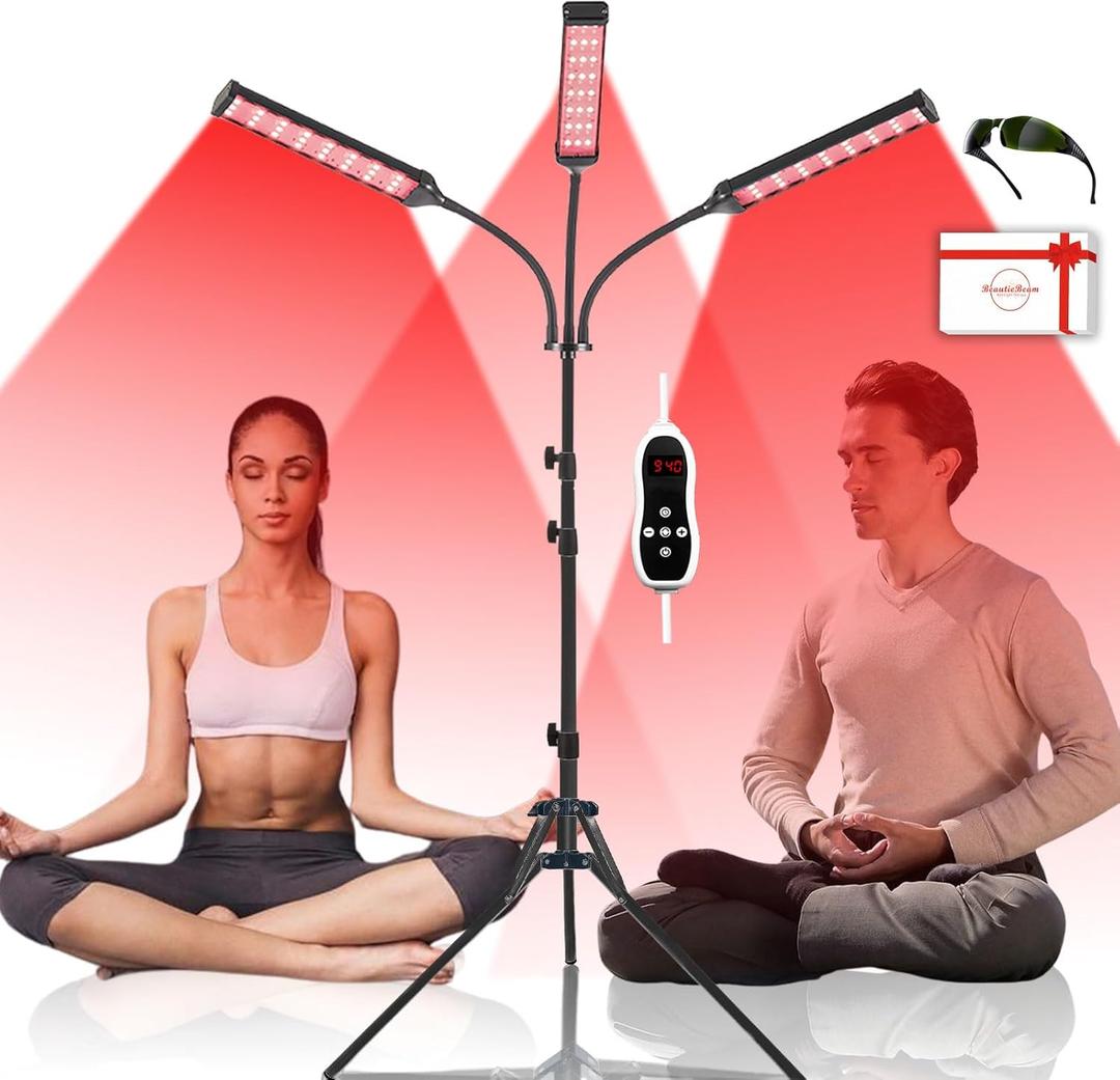 Red Light Therapy Lamp for Body Treatment with Adjustable Height Stand, 660nm, 850,940nm - Alleviate Muscle Soreness, 3head B