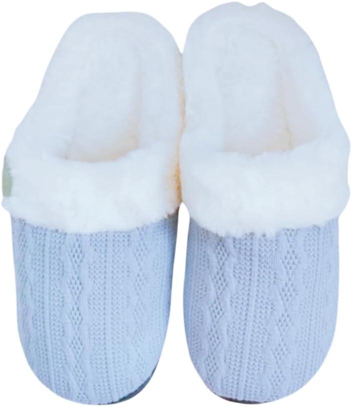Women's home slippers Unisex home slippers Daily warm memory cotton flat bottom anti slip plush lining slippers (5.5-6 Women/6.5-7 Men, Azure)