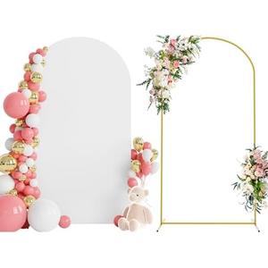 Wokceer 7.2 FT Wedding Arch Backdrop Stand and White Arch Cover, Metal Arch Stand with Arch Stand Cover for Birthday Party Wedding Ceremony Bridal Baby Shower Event Decor, Beige