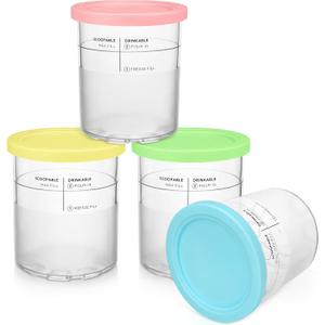 FIRJOY Replacement Pints and Lids for Ninja Deluxe 11-in-1 Creami Maker, Extra 24 oz. Containers - Compatible with NC501, NC500 Series (4 Pack - Blue, Pink, Green, Yellow)