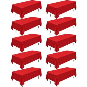 Teruntrue 10 Packs Red Polyester Tablecloth 60 x 126 inch Rectangle Table Cloth for 8 Foot Tables Wrinkle Resistant Washable Fabric Table Cover Polyester Red Table Cloth for Party,Wedding, Banquet