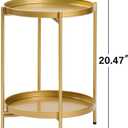 2-Tier Round End Side Table, Set of 2, Small Metal Side Table with Removable Tray, Folding Accent Tables for Living Room, Balcony, Nightstand for Bedroom, Outdoor Tables for Patio, Gold