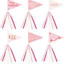 Hahafelt 12 Pack Valentine's Day Pennant Flags with Ribbons Heart Triangle Flags for Valentine's Day Parties Anniversary Wedding Engagement