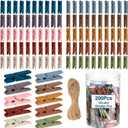200Pcs Mini Clothes Pins Wooden Colored Small Clothespins Photo Pegs Craft Pictures Clips with Jute Twine Tiny Wood Decorative Clips for Photo Wall Home School Party Arts Projects DIY Decor (Boho)