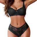 Avidlove Women's Lingerie Set Lace Bra and Panty Sets 2 Piece Lace Babydoll Outfits (Large, Lake Green)