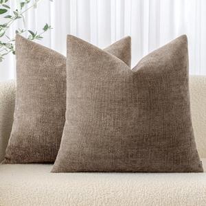MIULEE Pack of 2 Decorative Throw Pillow Covers Soft Chenille Throw Pillows Solid Textured Euro Cushion Covers for Couch Sofa Bedroom Living Room 22x22 Inch, Taupe Grey (22" x 22" (Pack of 2))