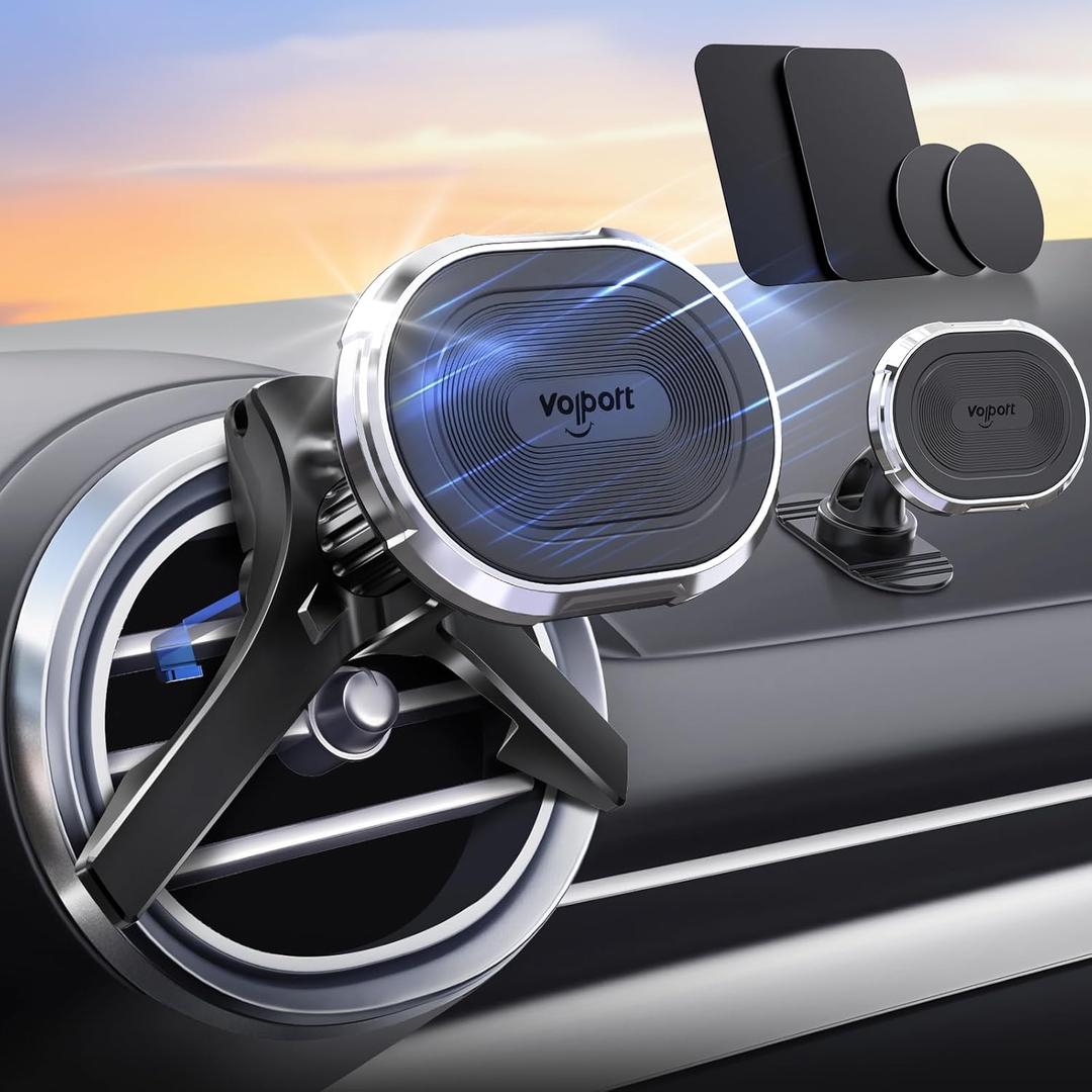 volport Magnetic Phone Mount for Car [Vent & Dashboard]: Strong Magnet Holder for Mercedes Benz Mini Cooper Round/Horizontal/Vertical Air Vent, for iPhone Samsung Big Heavy Cell Phone Case & Tablets