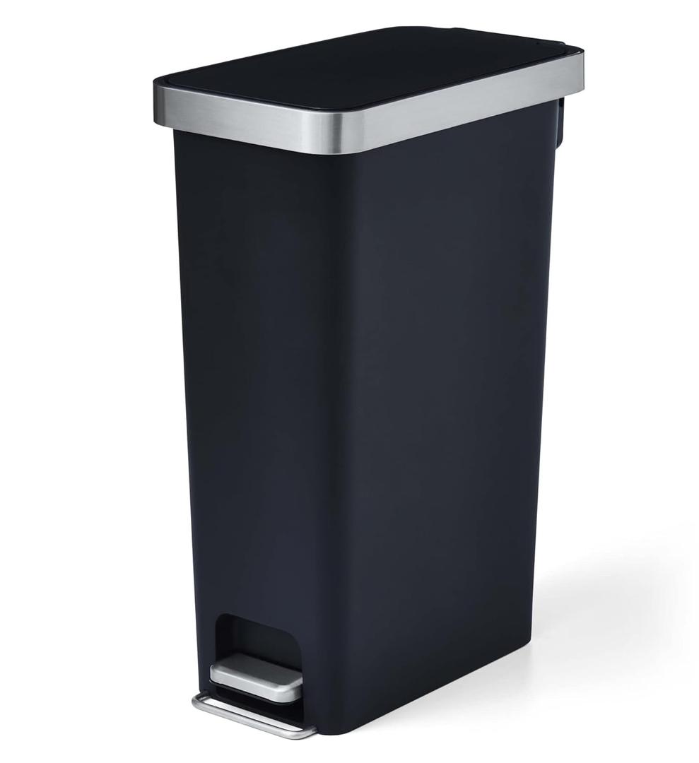 IXII 10.5 Gallon Trash Can, Plastic Slim Step On Kitchen Trash Can, Black