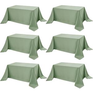 6-Pack Sage Green Tablecloths for Rectangle Tables, 90 x 156 Inches, Stain-Resistant Polyester Fabric for 8 Foot Tables - Washable Table Covers for Weddings, Birthday Parties, Events
