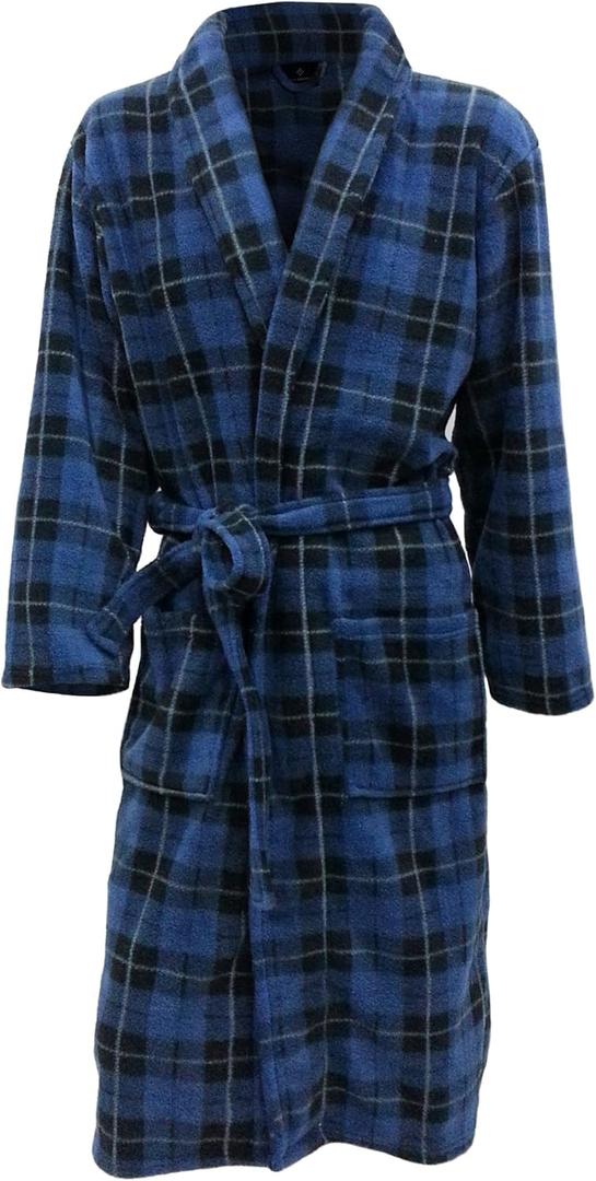 John Christian Men's Fleece Robe Blue Tartan (Large)
