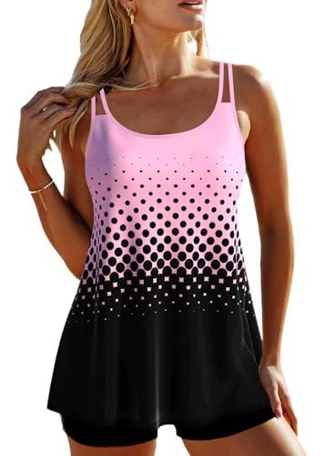 ROSEWE 2025 Tankini Swimsuits for Women, Two Piece Bathing Suits with Shorts, Modest Tank Top Swim Dress Pink Black M