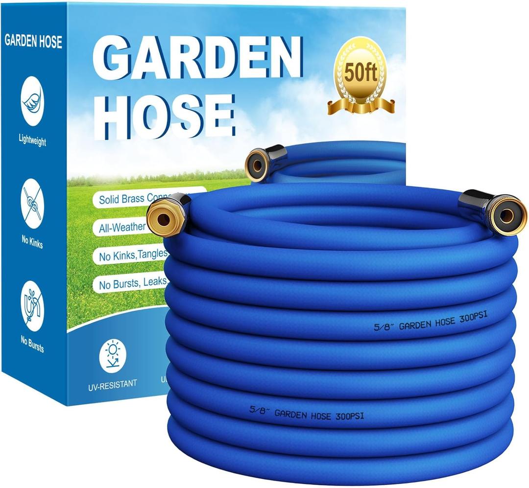 Flexible Garden Hose Water Pipe: 50FT Water Hose with Solid Brass Fittings, Durable No Kink Water Hose Flexible Hose for Gardening Lawn Car Pet Washing, Blue
