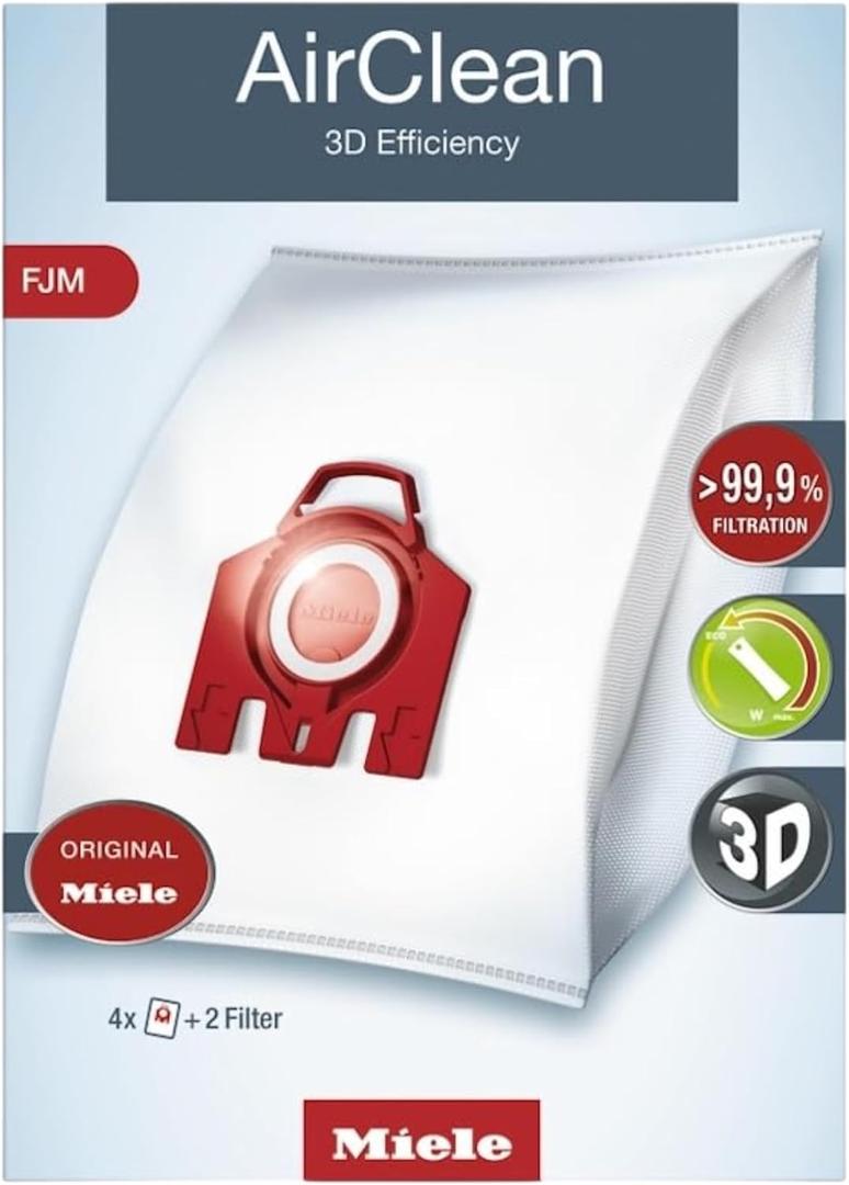 Miele Genuine AirClean 3D FJM Vacuum Cleaner Bags, 4 x Bags, 1 AirClean Exhaust Filter