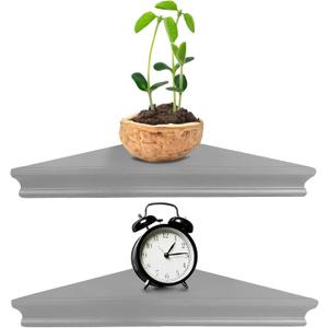 Greenco Corner Shelf, 2-Pack Floating Shelves for Wall, Easy-to-Assemble Wall Mount Corner Shelves for Bedrooms and Living Rooms, 2 Count, Gray Finish, 11.8"D x 11.7"W x 2.8"H