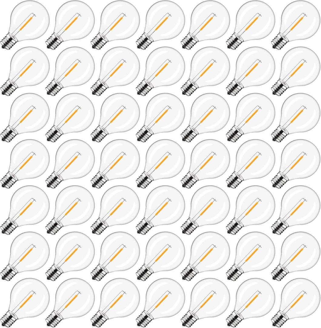50Pack Plastic C7/G40 Replacement LED Light Bulbs - 0.6W Equivalent to 7W Incandescent Bulbs 2700K, E12 Screw Base Shatterproof & Waterproof LED Globe Light Bulbs for Outdoor String Lights