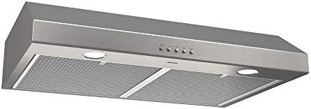 Broan-NuTone BCSQ130SS Three-Speed Glacier Under-Cabinet Range Hood with LED Lights ADA Capable, 1.5 Sones, 375 Max Blower CFM, 30-Inch, Stainless Steel
