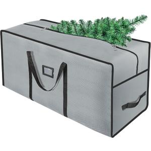 EMOMAS 7.5ft Heavy Duty Christmas Tree Storage Bag - Waterproof 600D Oxford Fabric, Reinforced Handles, Dual Zippers & Wide Opening. Christmas Tree Box. Solve Post - Holiday Storage Hasslesgrey