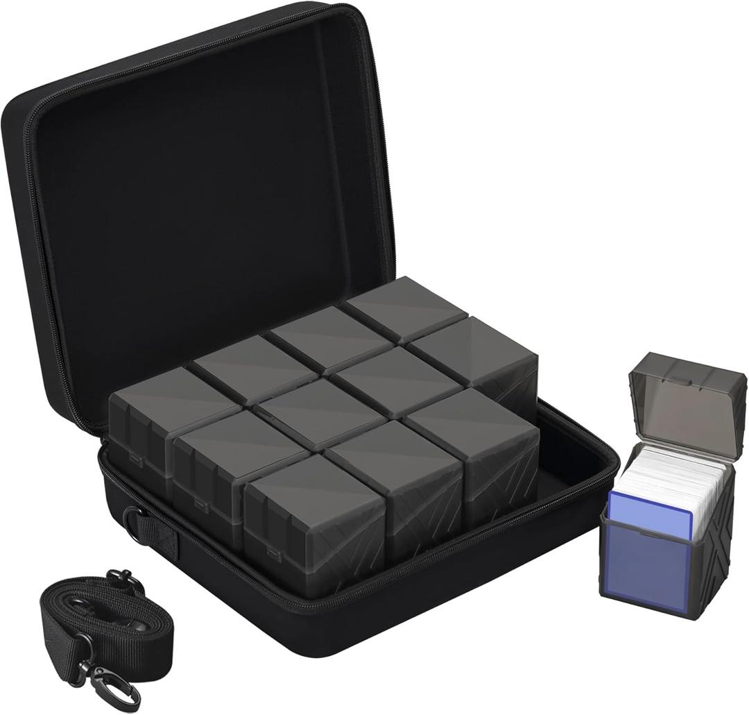 Brappo 200+ Hard Portable Card Deck Cases, Compatible MTG, TCG and Sport Cards etc. Game Cards, Set Contains 12 Pack Clear Card Storage Boxes and one card box storage bag.(No Cards) (Black, 12 pack)