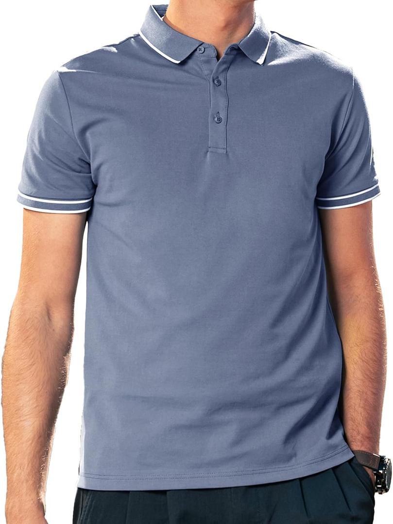 Men's Stripe Short Sleeve T-Shirt Mens Classic Casual Stripe Loose Shirts (Blue, XL)