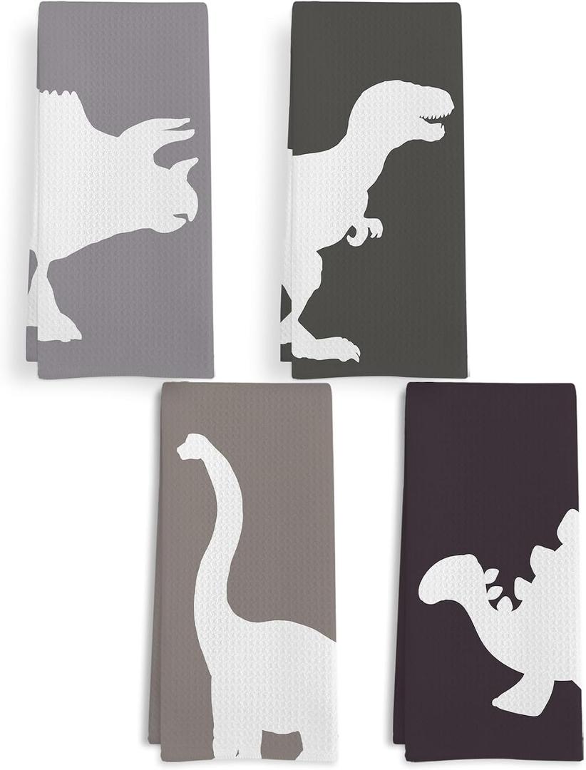 Boys Dinosaur Hand Towels for Bathroom Set of 4, Boys Bathroom Decor, Dinasours Gifts Dish Tea Towels for Kitchen, Dinosaur Towels for Boy Kids, 16x24 Inch
