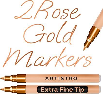 ARTISTRO 2 Rose Gold Acrylic Paint Markers - 0.7mm Extra Fine-Tip Paint Pens - Perfect for Crafting, Art Projects, & More
