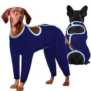 IDOMIK Dog Recovery Suit After Surgery,Long Sleeve Dog Surgical Onesie for Surgery, Soft Breathable Pet Pajamas Anti-Shedding, Adjustable Bodysuit Prevent Licking Wound, Cone Collar Alternative,Blue,3XL